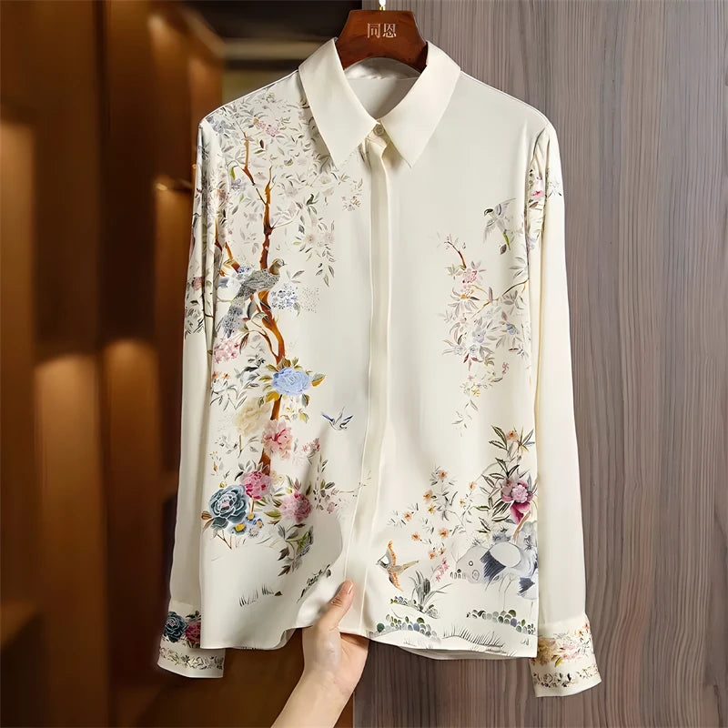 Vintage Shirt Autumn Long Sleeve Luxury Print Blouses