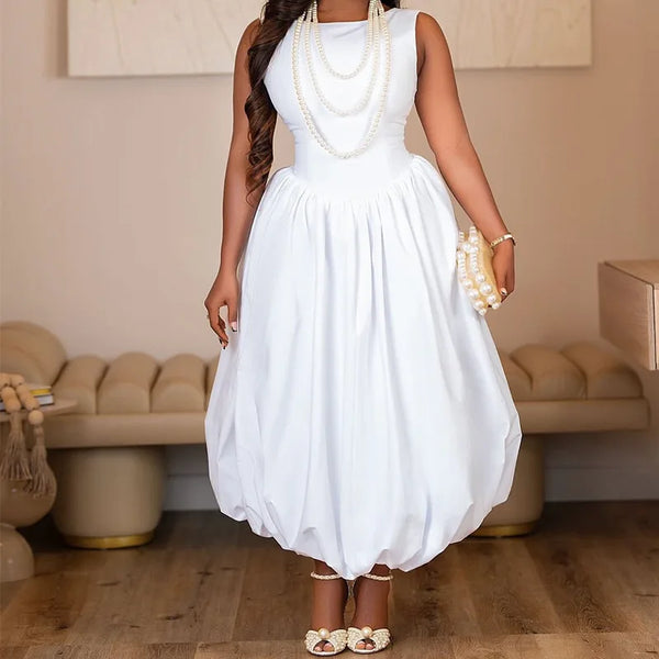 Elegant Wedding White Round Neck Bubble Dress