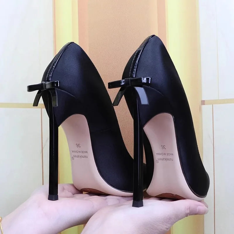 pointed shallow leather satin High Heels