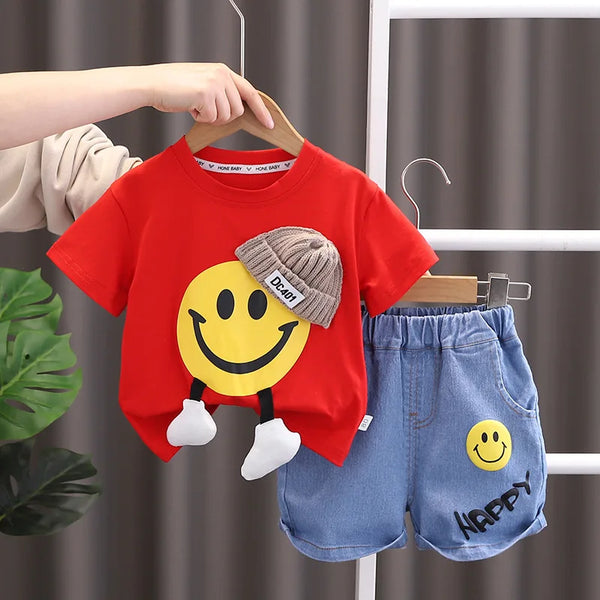 Cartoon Short Sleeve T-Shirt Denim Shorts 2PCS