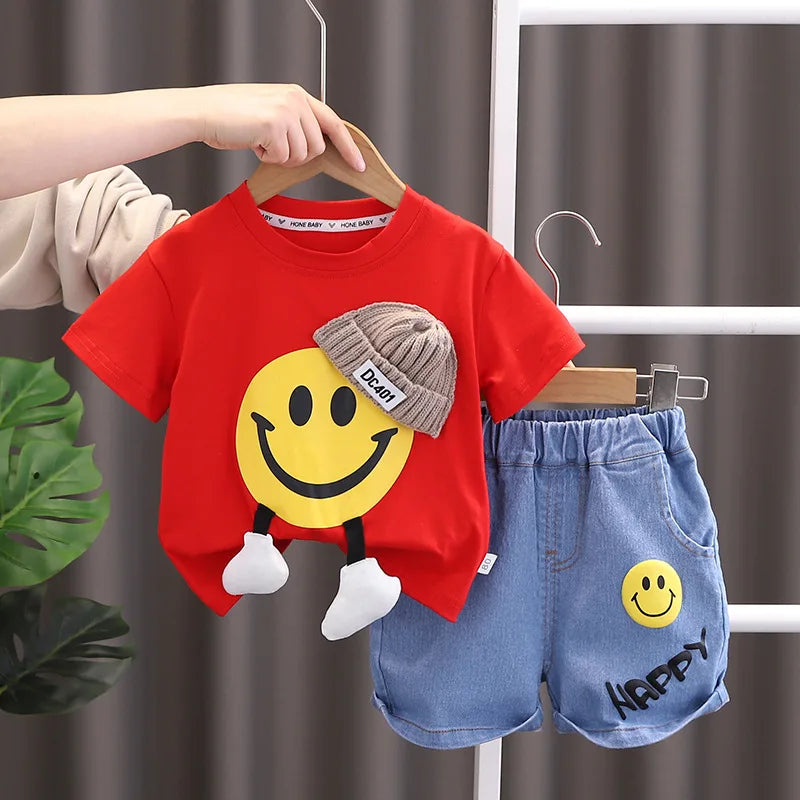 Cartoon Short Sleeve T-Shirt Denim Shorts 2PCS