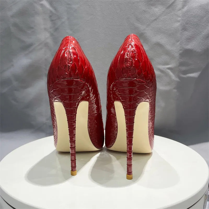 Red Crocodile Effect Pointy Toe Snakeskin