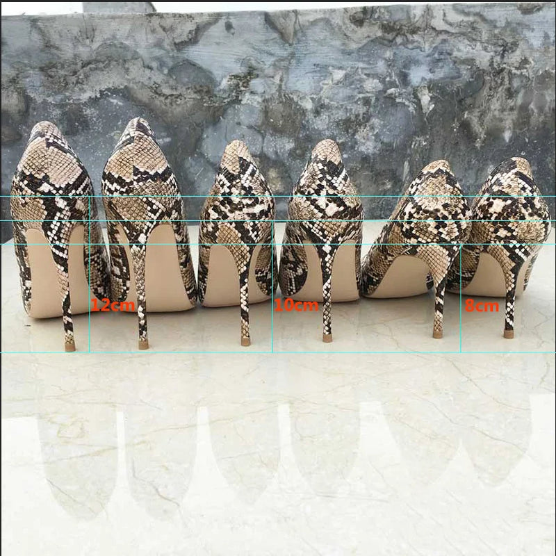 Women Snake Pattern Pointy Toe High Heels