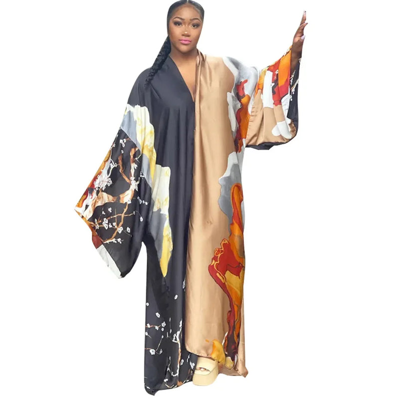 Boho Printed Loose Casual Long Kimono Maxi Dress