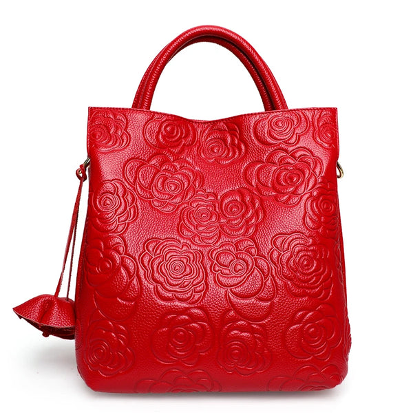 Classic embossed women's bag leather pit bag