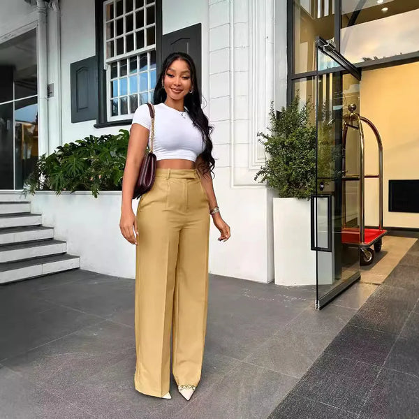 Elegant Wide Leg Pant High Waist Straight Trousers
