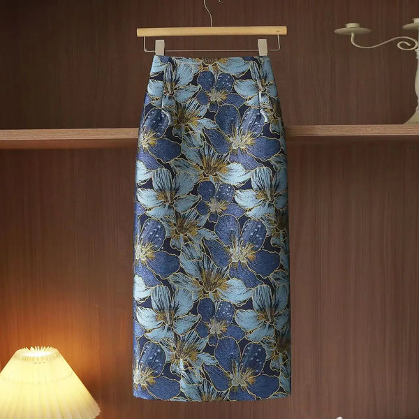 Floral Printed Wrap High Waist Split Skirt