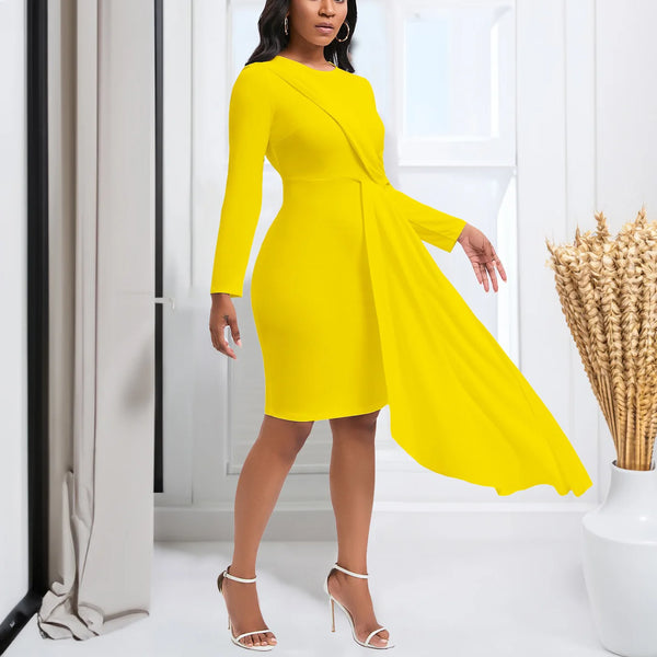 Elegant O Neck Full Sleeve Big Swing Sheath Dress