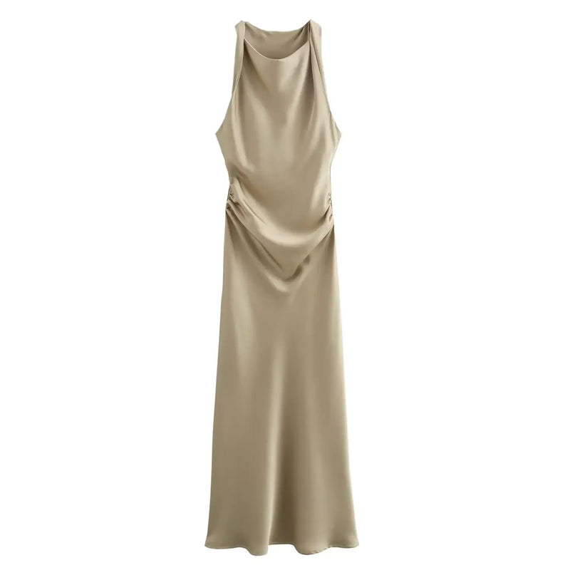 Sleeveless Temperament Silk Midi Long Dress