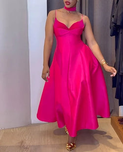 Elegant Camisole V-Neck High Waist Slimming A-Line Dress