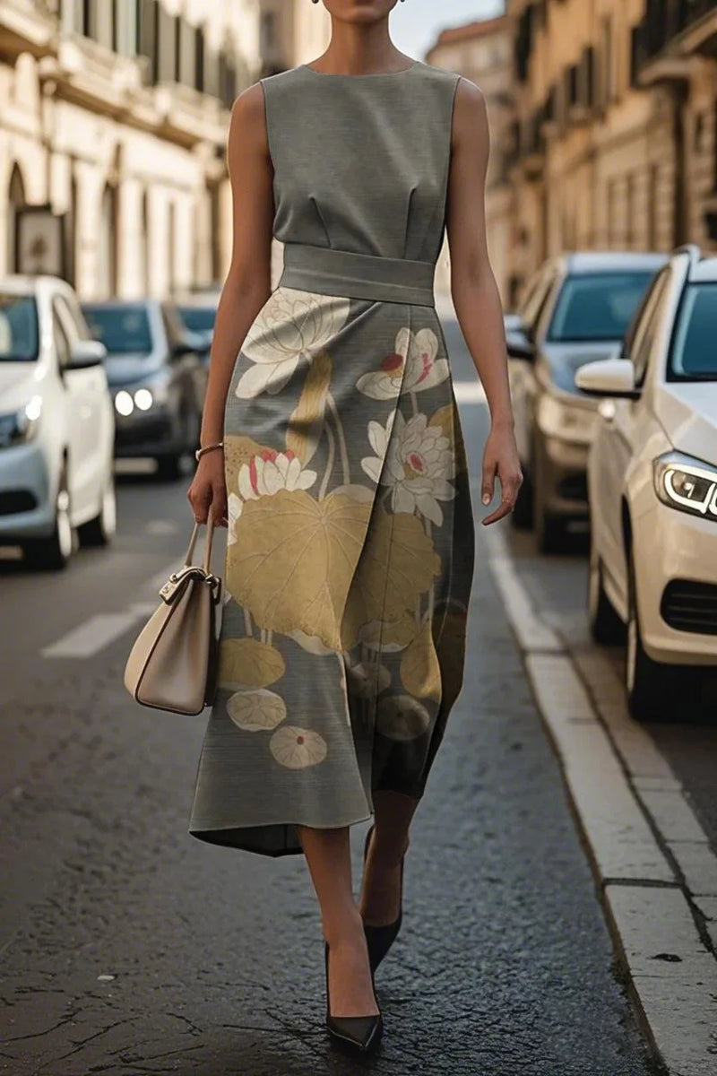 Elegant Floral Sleeveless Timeless Long Ankle Length Dress
