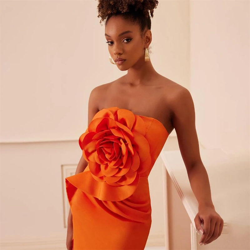 Strapless Sheath Celebrity  Flowers Fold Dress