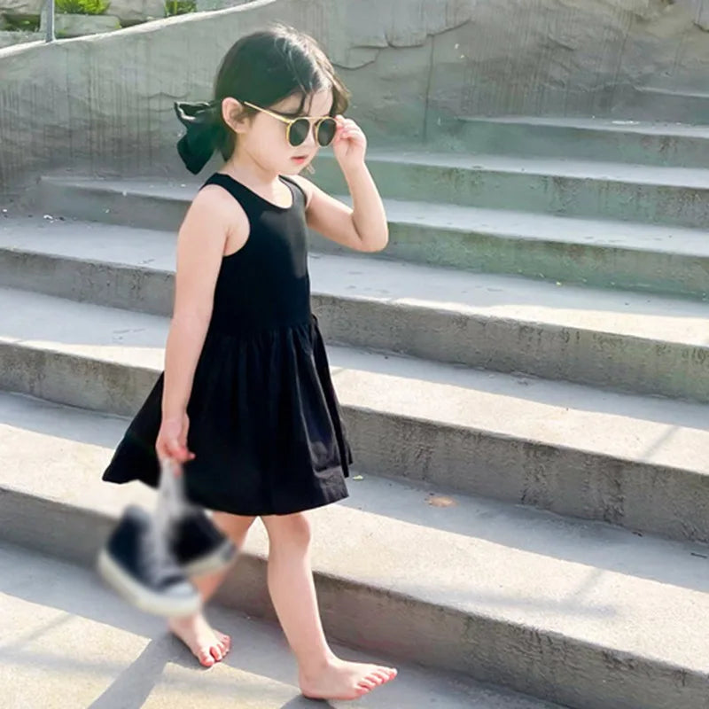 Summer Toddler Girls Dress Black Sweet Cool Wind Backless