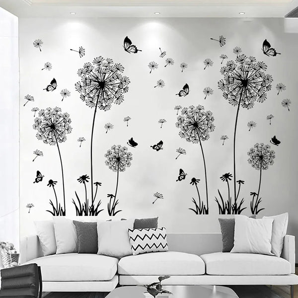 Black Dandelion Sitting Room Bedroom Wall Stickers