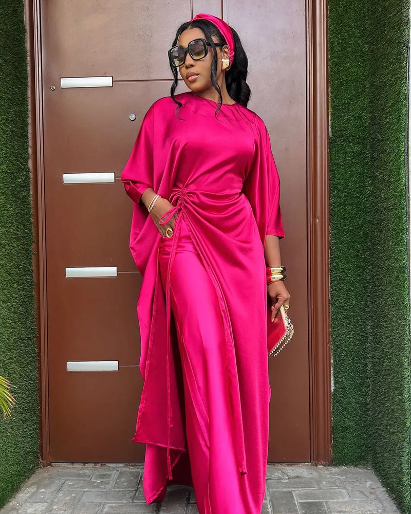 Asymmetrical Split Maxi Top and Wide Leg Pants Two Pieces