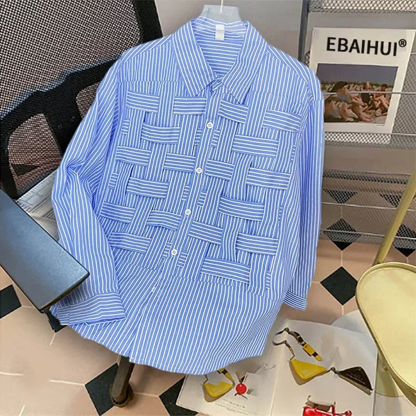 Elegant Long Sleeve Loose Waist Patchwork Blouse