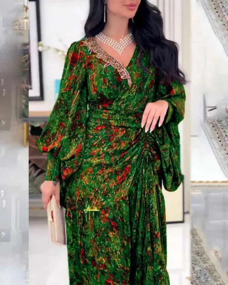 Elegant Sleeve V-neck Maxi Dress