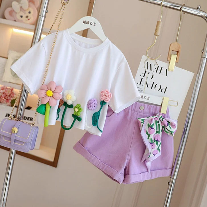 T-Shirts Three-dimensional Flower Short Sleeve Kids for 3 To 13 Years
