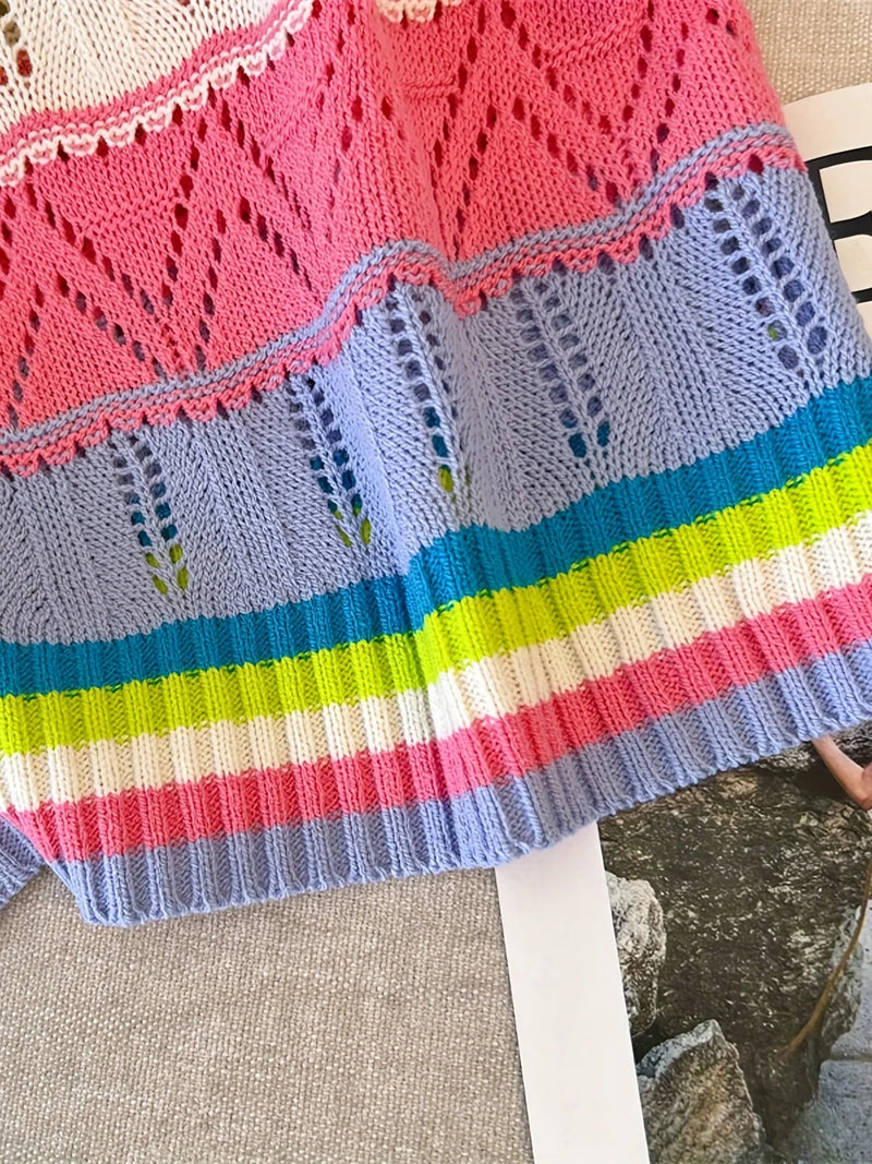 Rainbow Striped T-shirt Casual Crew Neck Short Sleeve