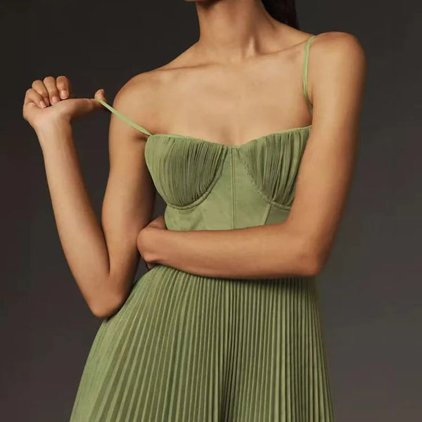 Backless Bridesmaid Spring High Girdling Pleat Long Dress