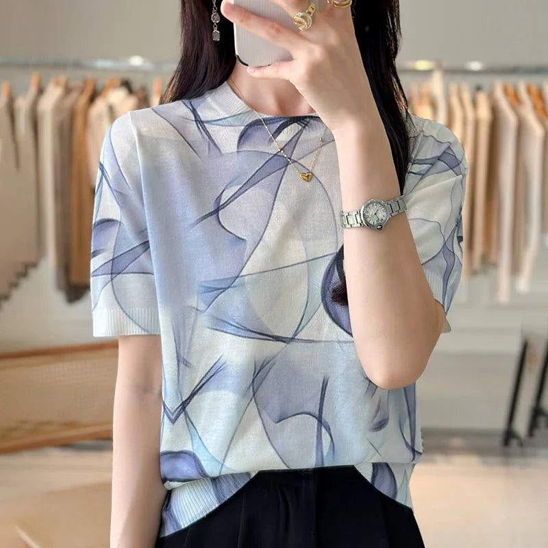 Thin Knitted Short-Sleeved Mulberry Silk Ice Silk Shirt
