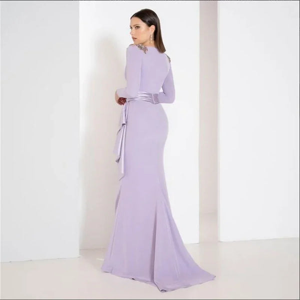 Purple Long Sleeve Dress With Belt