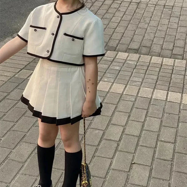 Solid Color 2-piece Set Short Sleeves Top Skirt