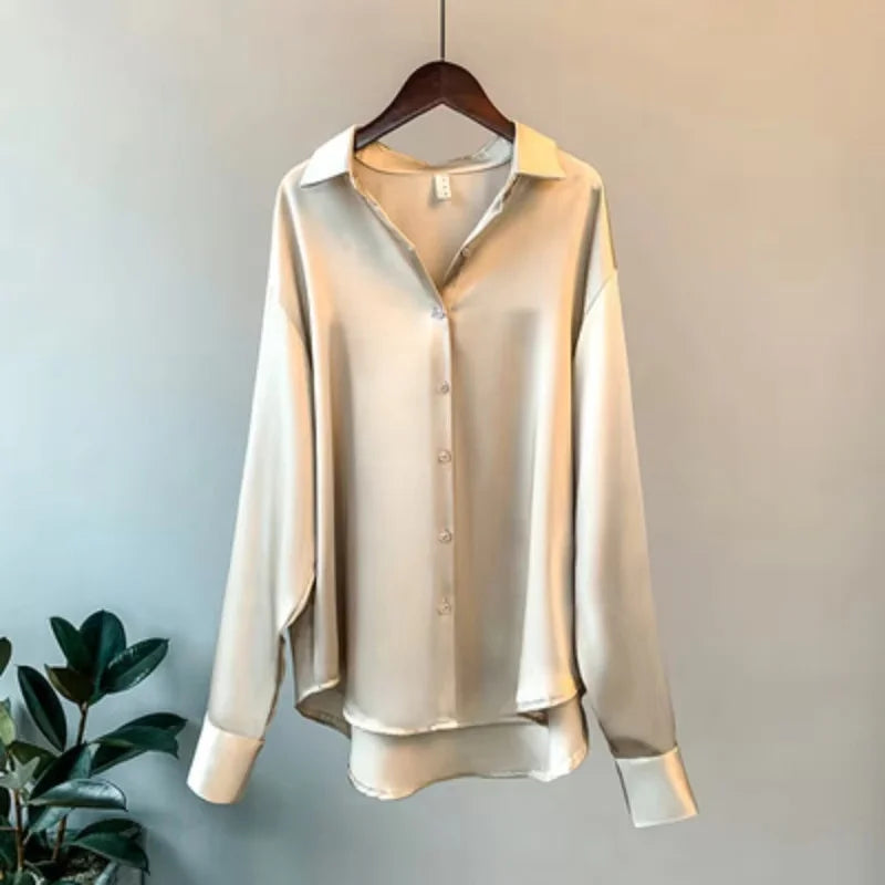 Button Up Satin Silk Shirt Vintage Blouse