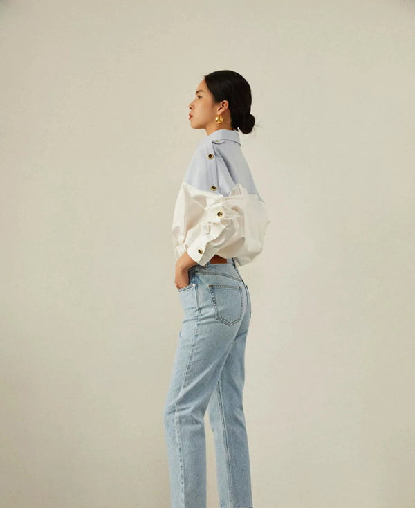 Splicing Color Contrasting Long Sleeve Business Shirt