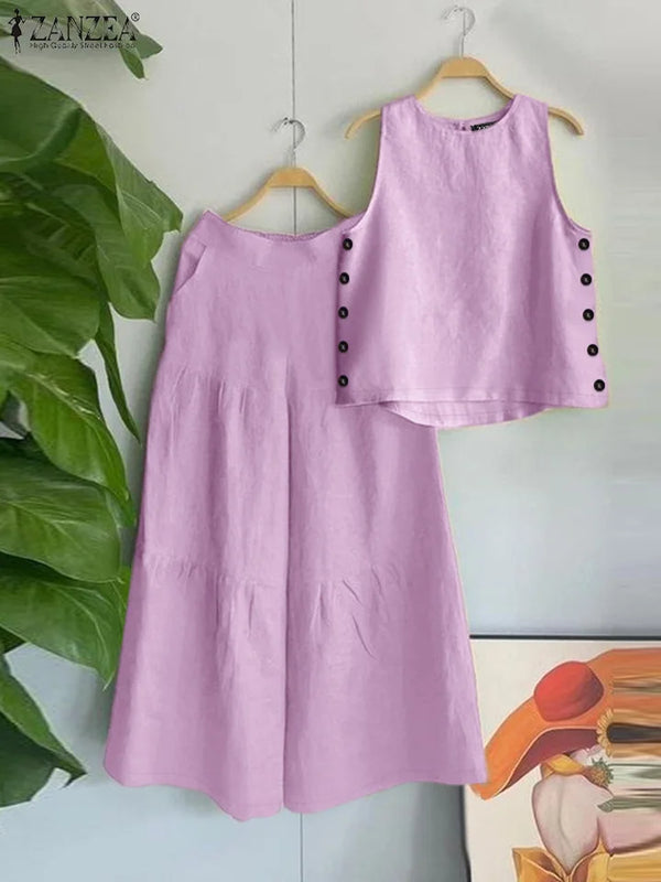 ZANZEA Sleeveless Tanks Tops Wide Leg Trousers