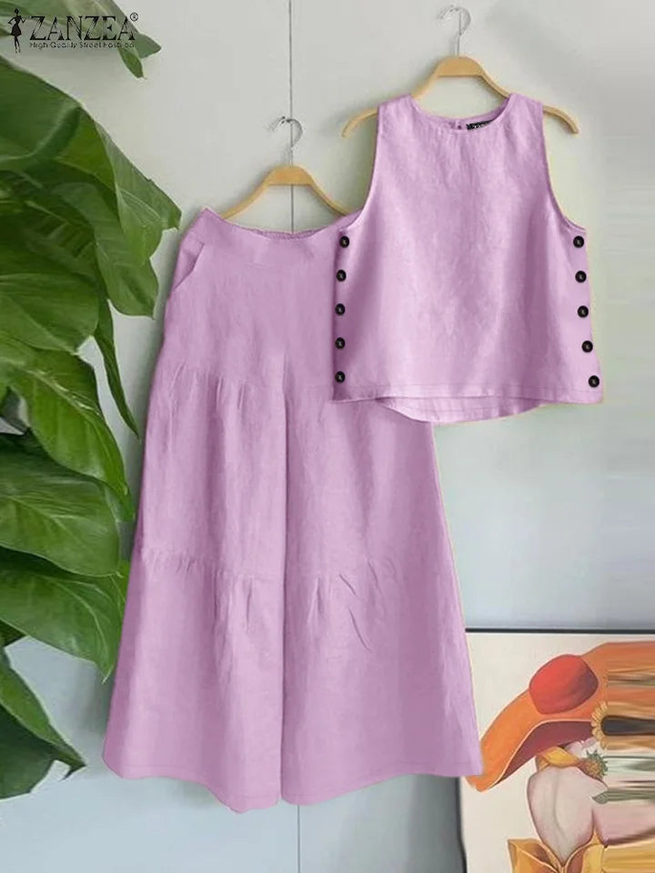 ZANZEA Sleeveless Tanks Tops Wide Leg Trousers