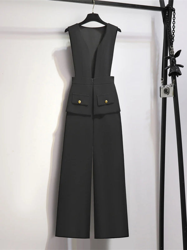 Elegant Style Chic Drape Patchwork Straight High Waist Jumpsuits