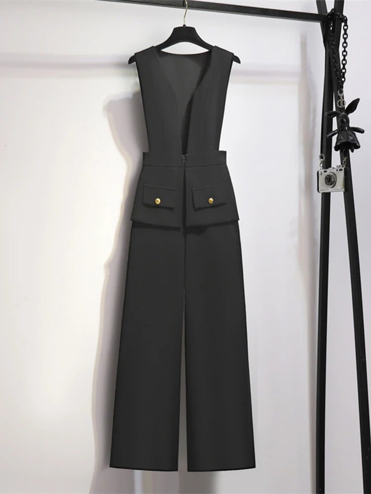 Elegant Style Chic Drape Patchwork Straight High Waist Jumpsuits