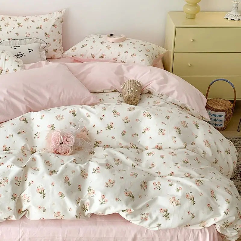 Pink Floral Bedding Set Single Double Queen Size Duvet Cover
