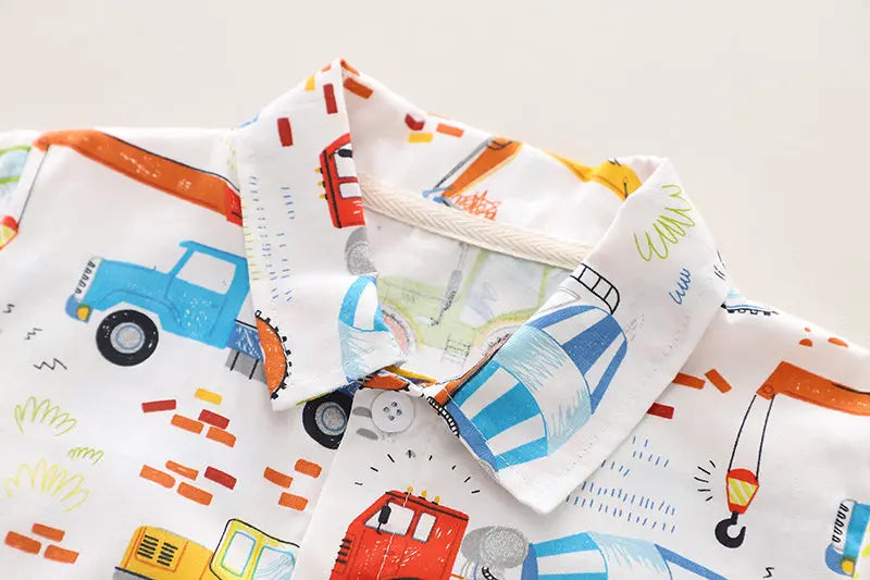 Summer Kids Boys Girl Causal Full Printed Cars Shirt Shorts 2Pcs