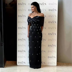 Elegant Beading Bandage Off Shoulder Patchwork Bodycon Dress