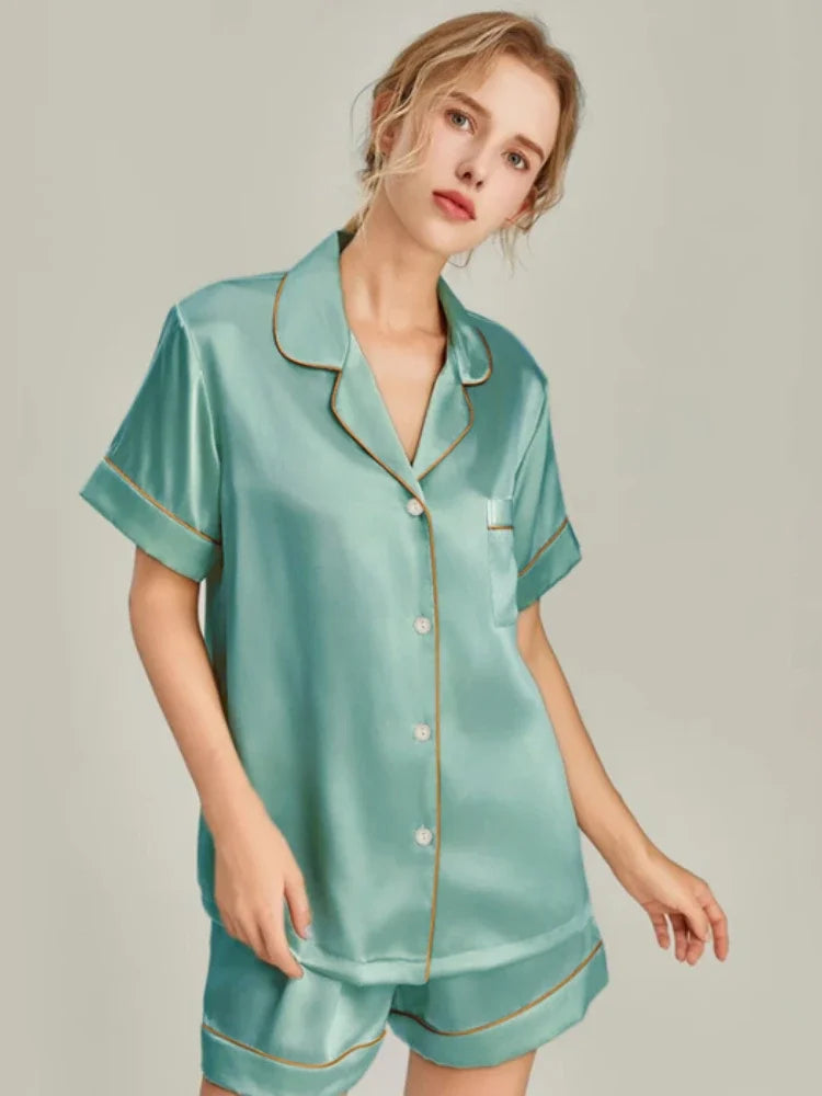 Two Pieces Pajama Set Short Sleeve Button