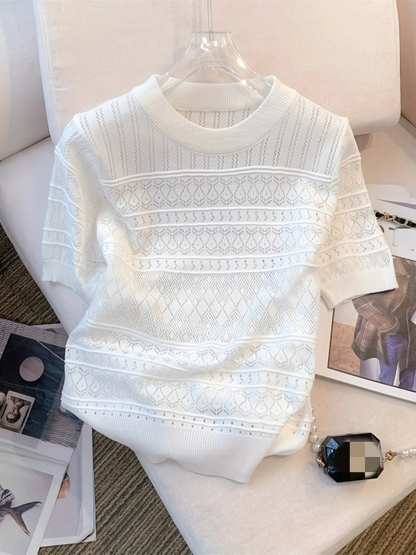 Summer Crew Neck Pullover Sweater Versatile Short Sleeve