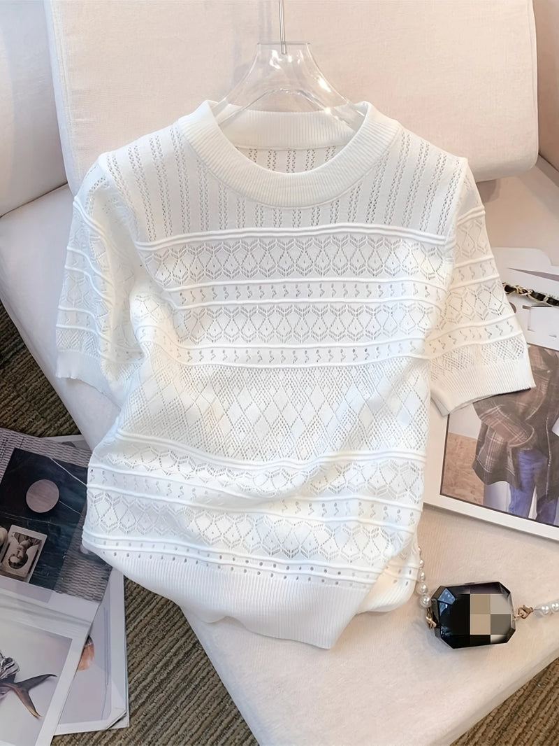 Summer Crew Neck Pullover Sweater Versatile Short Sleeve