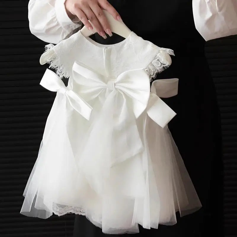 Baby Girl Princess Lace Bow Infant White Dress