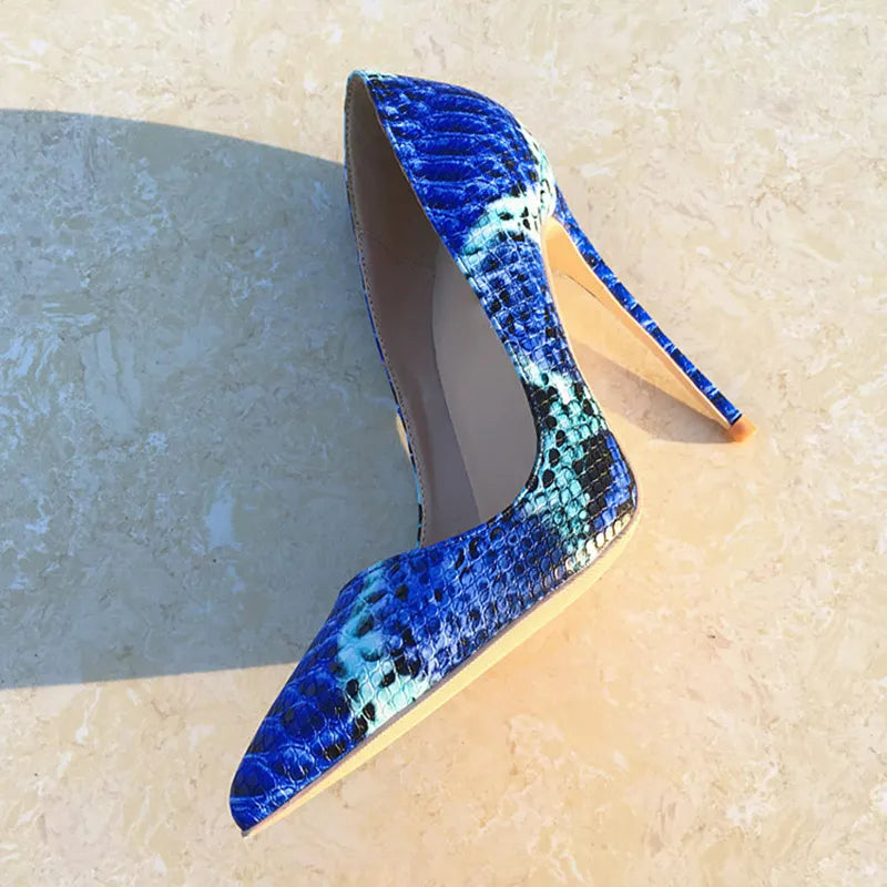 Women Snake Pattern Pointy Toe High Heels
