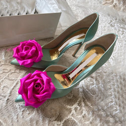 rose flower high heels pointed toe