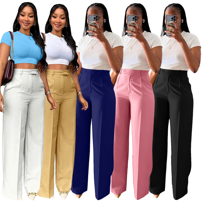 Elegant Wide Leg Pant High Waist Straight Trousers