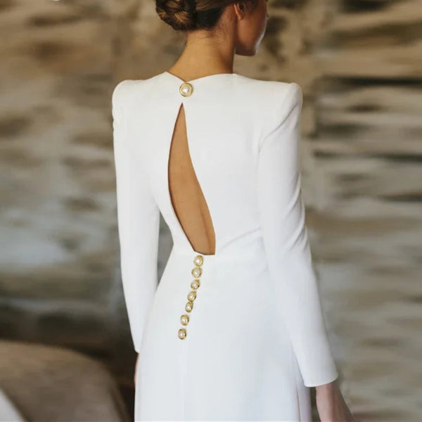 Civil Wedding Dress Long Sleeve with Cloak Open Back