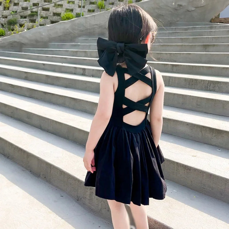 Summer Toddler Girls Dress Black Sweet Cool Wind Backless