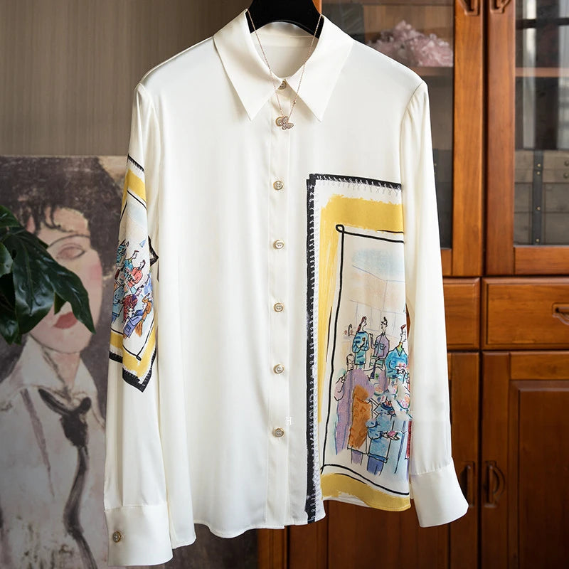 Vintage Shirt Autumn Long Sleeve Luxury Print Blouses