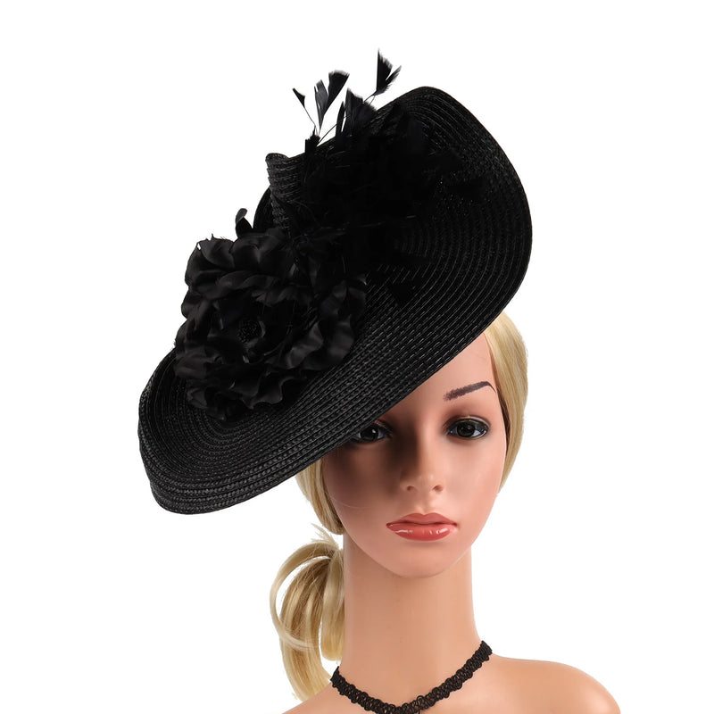 Braided Fascinator Hat With Feather Flower