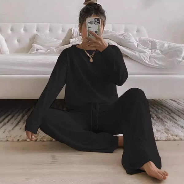 Round Neck Knit Sweater Long Sleeve Casual Suit