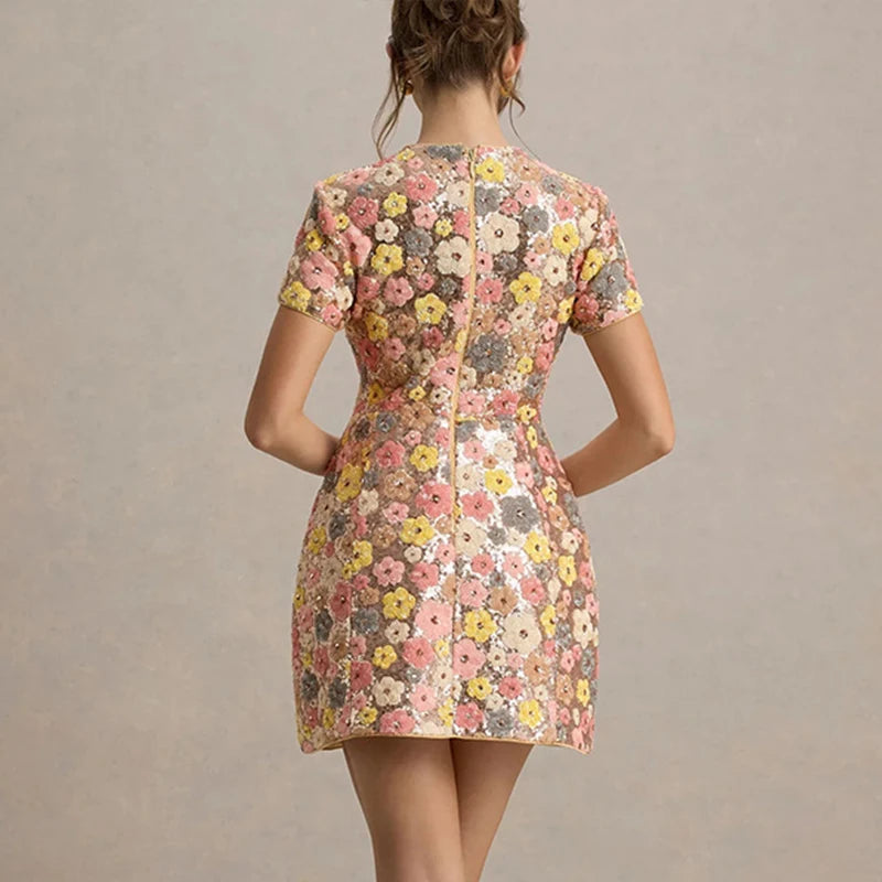 Elegant O-neck A-Line Short Sleeve Short Dress