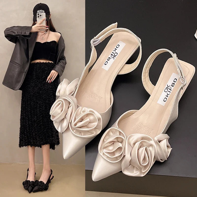 Pointed French flowers Baotou sandals fairy shoes